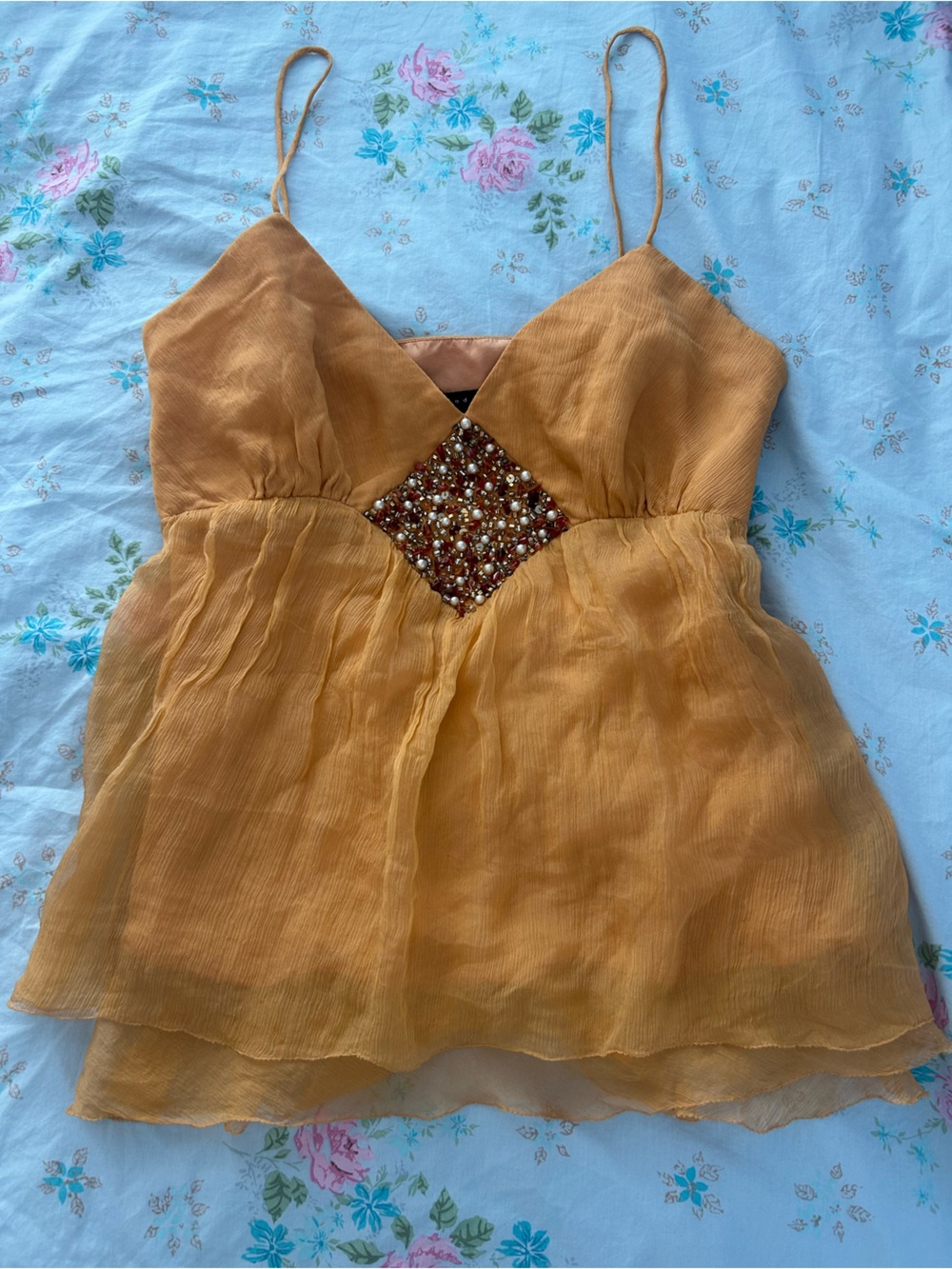 Silk Orange Beaded Tank